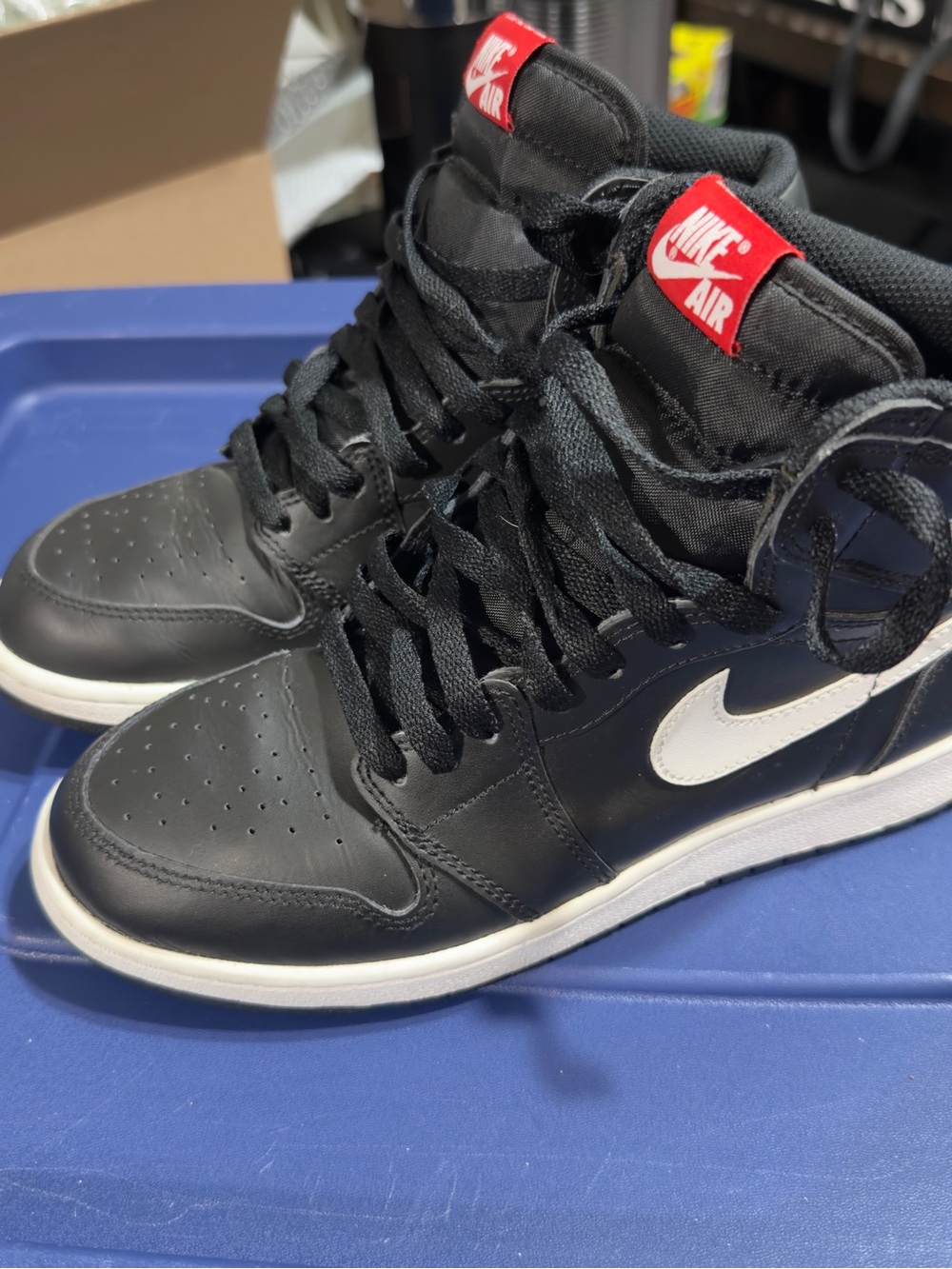 Jordan Kids Black White High-Top Sneakers with Red Logo